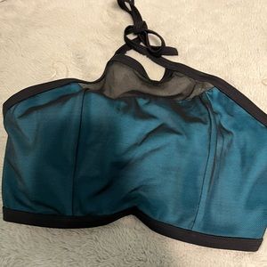 NWOT Freya Black Mesh and Aqua Halter Bikini Top
